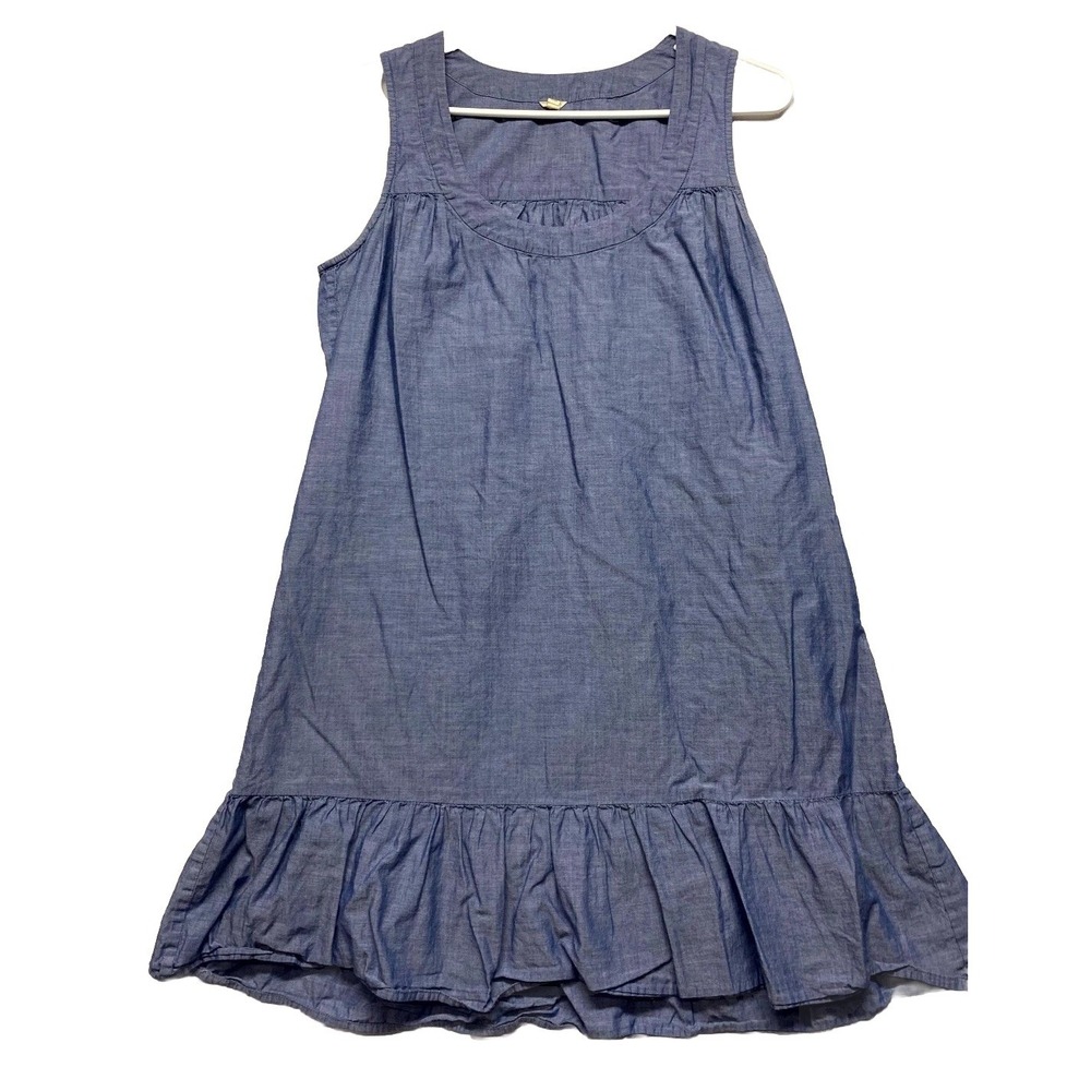 J. Crew Mini Dress Womens Small Blue Cotton Peplum Hem Round Neck Pleated Back